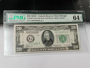 1934-C $20 FRN Chicago Old Back Fr. 2057-Gob PMG 64 EPQ CHOICE UNCIRCULATED - Picture 1 of 6