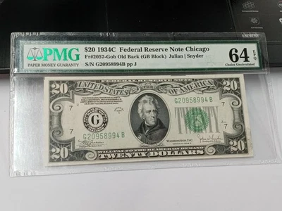 1934-C $20 FRN Chicago Old Back Fr. 2057-Gob PMG 64 EPQ CHOICE UNCIRCULATED - Image 1 of 4