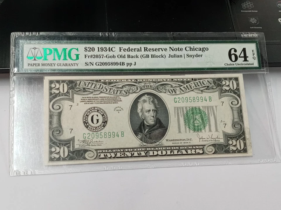 1934-C $20 FRN Chicago Old Back Fr. 2057-Gob PMG 64 EPQ CHOICE UNCIRCULATED - Image 1 of 4