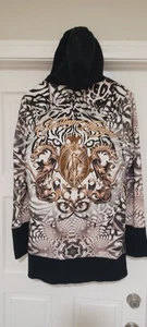 Christian Audigier Hoodie Jacket L White TIGER COPPER RHINESTONE Logo Gold BLK ! - Picture 1 of 5