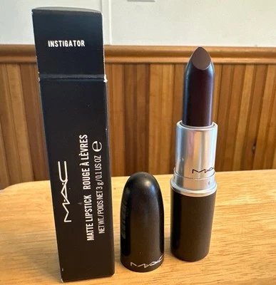MAC MATTE Lipstick INSTIGATOR Deep Black Plum BRAND New in Box RARE - Image 1 of 4