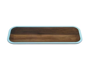 David Rasmussen 15" Hand crafted WUD Walnut Wood Serving Tray Light Blue Trim - Picture 1 of 3