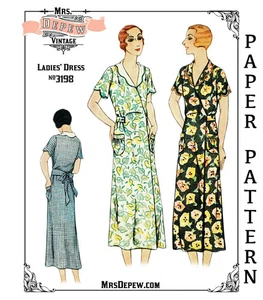 1920s 1930s Vintage Sewing Pattern Wrap-Front Hooverette House Dress 32-50" Bust - Picture 1 of 7