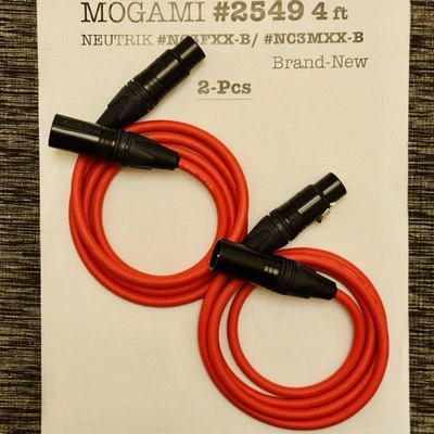 4 ft 2-pack Mogami 2549 Microphone Cables Red NEUTRIK GOLD XLR - Tokyo_Made - Image 1 of 4