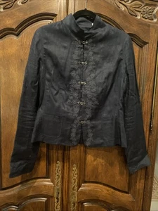 Tahari Linen Navy Blue  Embroidered Jacket - Picture 1 of 4