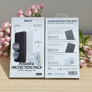 For Samsung Galaxy S22 SKECH Clear Case USB C Wall Plug + Screen Protector Cover - Picture 1 of 9