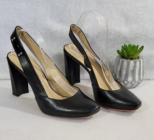 Costume National Women's Black Leather Slingback Pump Shoes High Heels 40.5 - Picture 1 of 14