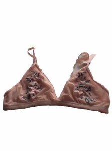 Rose Vine Mesh Bralette Women Small Peach Embroidered Flowers Bra Intimate - Picture 1 of 6