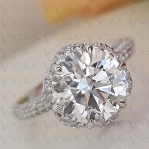 14K White Gold Plated 5.80ct Round Old Mine Moissanite Certified Engagement Ring - Picture 1 of 19