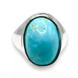 Persian Turquoise Ring Blue Robins Egg 925 Sterling Silver Size 7.75 - Picture 1 of 12