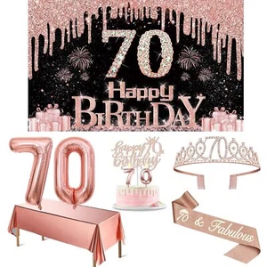 70th Birthday Decorations for Women with 70th Birthday Banner Rose Gold Table... - Picture 1 of 6