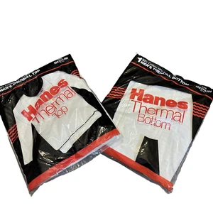 NEW NIP Vintage Men's HANES THERMAL TOP + BOTTOM Medium 1986 Made USA Dead stock - Picture 1 of 6