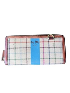 Coach Heritage Stripe Tattersall Brown Multicolor Zipper Round Wallet - Picture 1 of 7