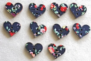 10 Heart Shaped Wooden Buttons 20mm long x 20mm wide - Picture 1 of 2