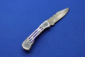 8.5" LM Handmade Custom Lines Damascus Folding Pocket Knife Leather Sheath - Picture 1 of 17
