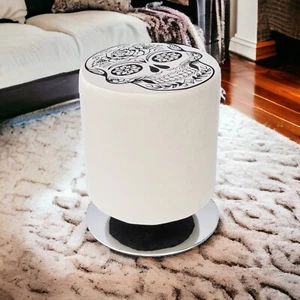 Handcrafted UK-Made Candy Skull Revolving Stool Drum Stool Dressing Table Seat - Picture 1 of 9