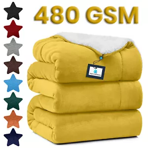 480 GSM Heavy Sherpa Fleece Blanket Soft Warm Bed Sofa Throw Weighted Blanket UK - Picture 1 of 206