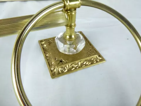 NOS Vtg Ornate Brass Tone Towel Bar w/ Rings & Lucite Accents 18" Cover