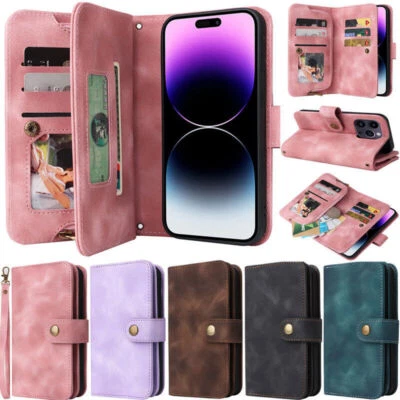 Zipper Card Wallet Leather Phone Case For iPhone 15 14 13 12 11 Pro Max XR 7 8 - Image 1 of 4