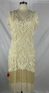 Gatsbylady London Beaded 20s fringe flapper Dress Cap Sleeve US Size 12 New - Picture 1 of 15