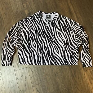 Nike Sweatshirt Womens MEDIUM Oversized Zebra Striped Center Swoosh Boxy Relaxed - Picture 1 of 9
