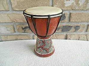 SMALL 8" TALL DECORATIVE DJEMBE HAND DRUM - Picture 1 of 8