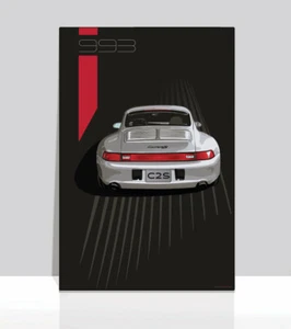Porsche 993 c2s Poster Black. Aluminum 24"x 36" - Imagen 1 de 3