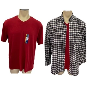 Towncraft Button Down Shirt Mens Large Plaid Red Black Preppy Work Office Church - Picture 1 of 12