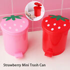 Cute Strawberry Mini Trash Can With Lid Reusable Portable Plastic Trash Basket