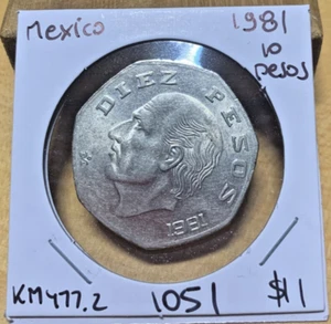 1981 Mexico 10 pesos KM-477.2, circulated condition. Coin #1051 - Picture 1 of 2