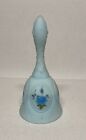 VTG Fenton Art Glass Bell Satin Blue Rose Hand Painted And Signed C. Smith