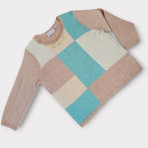 Maglione donna Alfred Dunner grande patchwork color block paillettes perline boxy - Foto 1 di 10