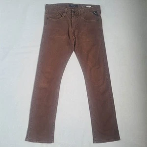 Replay Waitom Mens Jeans Size W32 L32 Stretch Straight Button Fly Denim Brown - Picture 1 of 18