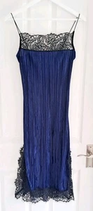Very Lace Trim Slip Dress Pleated Midi Cami Wimens Navy Blue Size UK 12 NOWT - Picture 1 of 6