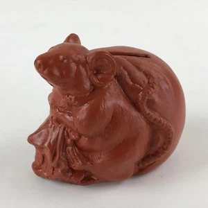 Japanese Ceramic Tokoname ware Zodiac Decoration Mouse Piggy Bank Red Clay BD898 - Picture 1 of 8