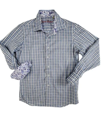 Robert Graham Boys Shirt Sz M 10-12 Blue Button Up Long Sleeve Contrast Cuffs - Image 1 of 4