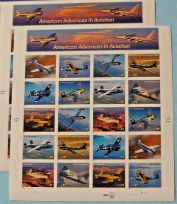 Two Sheets x 20 = 40 AMERICAN ADVANCES in AVIATION 37¢ US Stamps USA # 3916-3925 - Image 1 of 4