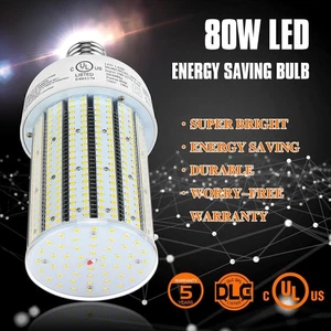 LED Retrofit Corn Light Bulb 80W 6000K 277-480V Workshop High Bay Lights Fixture - Picture 1 of 12