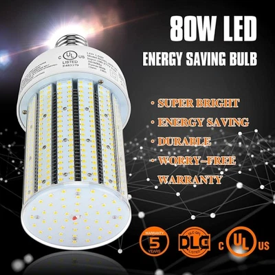 LED Retrofit Corn Light Bulb 80W 6000K 277-480V Workshop High Bay Lights Fixture - Image 1 of 4