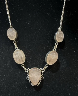Stunning Rose Quartz Sterling Silver 925 Scroll work necklace - Image 1 of 4