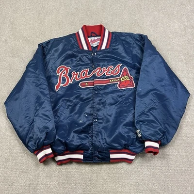 Винтажная мужская атласная куртка-бомбер 90-х Starter Atlanta Braves XL MLB бейсбол - Изображение 1 из 4