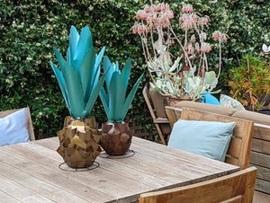 Blaue Agave Metall Kaktus Hof Kunst & Garten Deko, Handarbeit lebensechte Agaven Pflanze - Bild 1 von 15