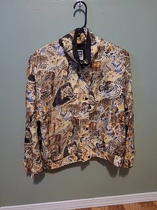 Vintage 1980s 100% Silk Cat Windbreaker Coat Lions Tigers Leopard Sz Medium - Picture 1 of 11