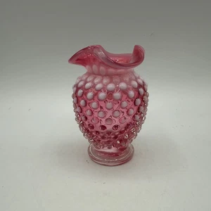 Fenton Cranberry Opalescent Hobnail Ruffled Vase, 3.75" - Picture 1 of 7
