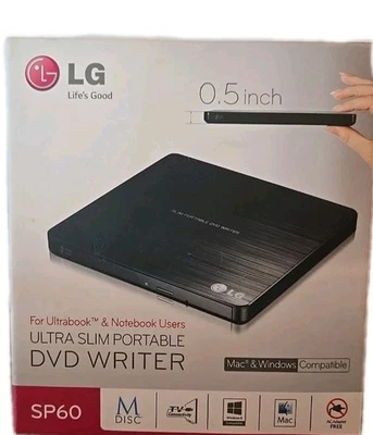 LG External DVD-WRITER Black Ultra-Slim Portable SP60 DVDRW Open Box - Image 1 of 4