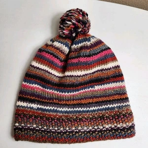 Serrv KTS Handmade in Nepal 100% Wolle Strick Multicolor Bommelmütze - Bild 1 von 7