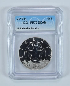 2015-P US Marshals Service Commemorative Silver Dollar PR70 DCAM ICG *1647 - Picture 1 of 5