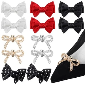 12 Pcs Bow Shoe Clips Rhinestone Satin Bow Shoe Buckle Solid Color Decorative Cl - Picture 1 of 7