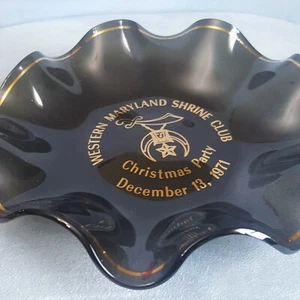 Tazón de vidrio ahumado fiesta de Navidad Western Maryland Shrine Club 1971 de colección - Imagen 1 de 4