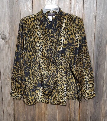 Chaqueta Blazer Notations 12P Marrón Negro Estampado Animal 1 Botón Top Blusa Pequeña Foto 1 de 4